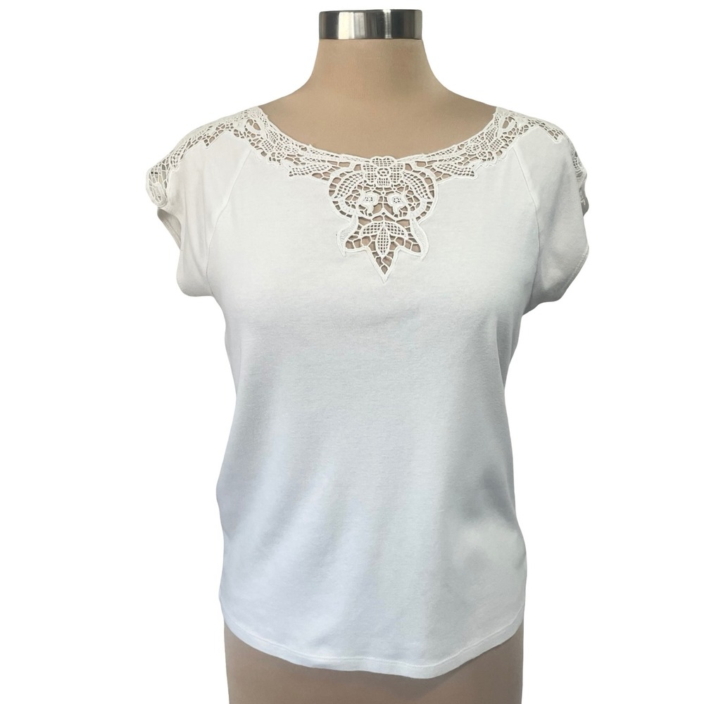 Lauren Ralph Lauren White Cotton Crochet Lace Cap Sleeve Knit Top Sz M Casual